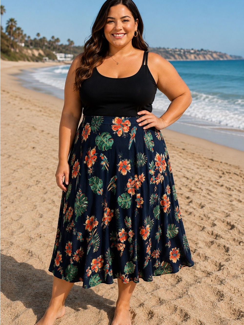 Westport Navy Maxi Skirt with Tropical Floral Print
